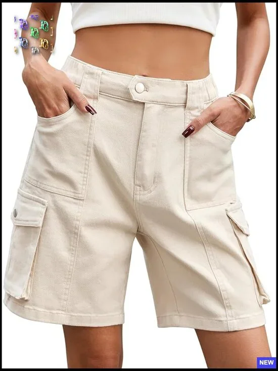 High Waisted Cargo Shorts Elastic Waist Bermuda Style Y2K Casual Summer - Picture 1 of 6